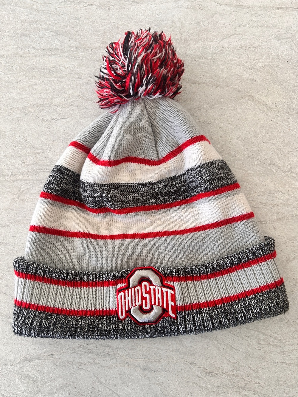 Ohio State Pom Pom Knit Beanie - Gray, Red & White